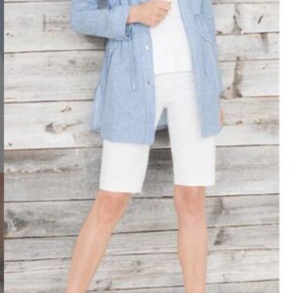 Chico's Jacket Women's Sz 12/14 Blue Cross Dye Linen Utility Jacket‎ (Chico's 2) - Picture 13 of 15